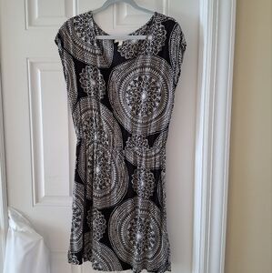 Banana Republic Boho Blk/Wht/Taupe Graphic Sleeveless Mini Dress / Coverup Sze L